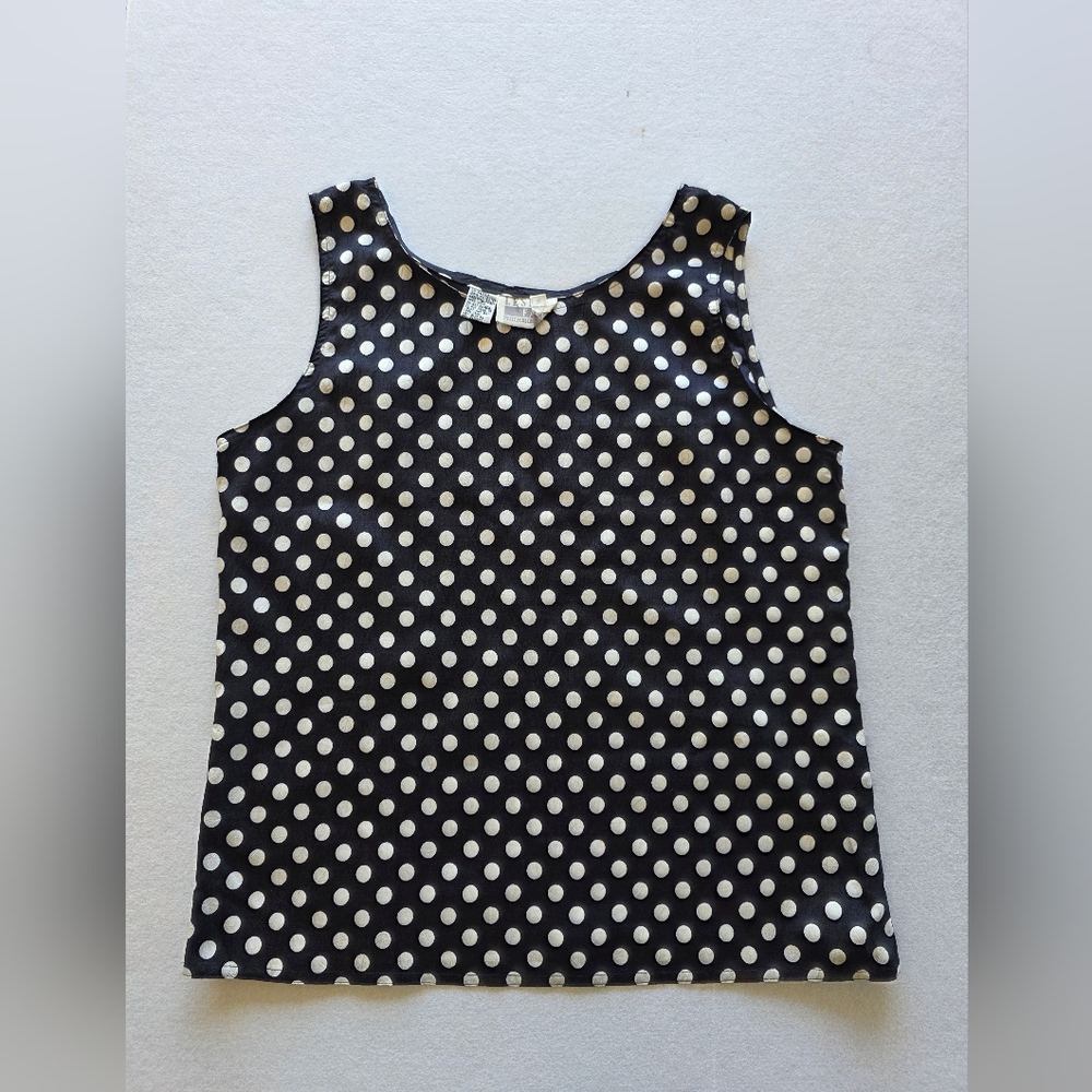 Leslie Fay Black Tank Top with White Polka Dots